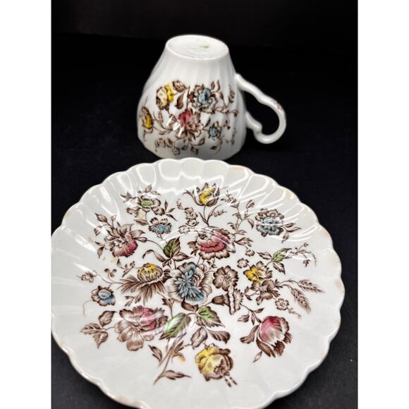 Vtg Staffordshire Bouquet Teacup, Johnson Brothers England Cup Saucer - Picture 8 of 16